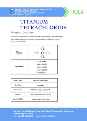 بسته بندی تانک ISO 250 کیلوگرمی TiCl4 CAS 7550-45-0 صنعتی 99.9% تتراکلرید تیتانیوم